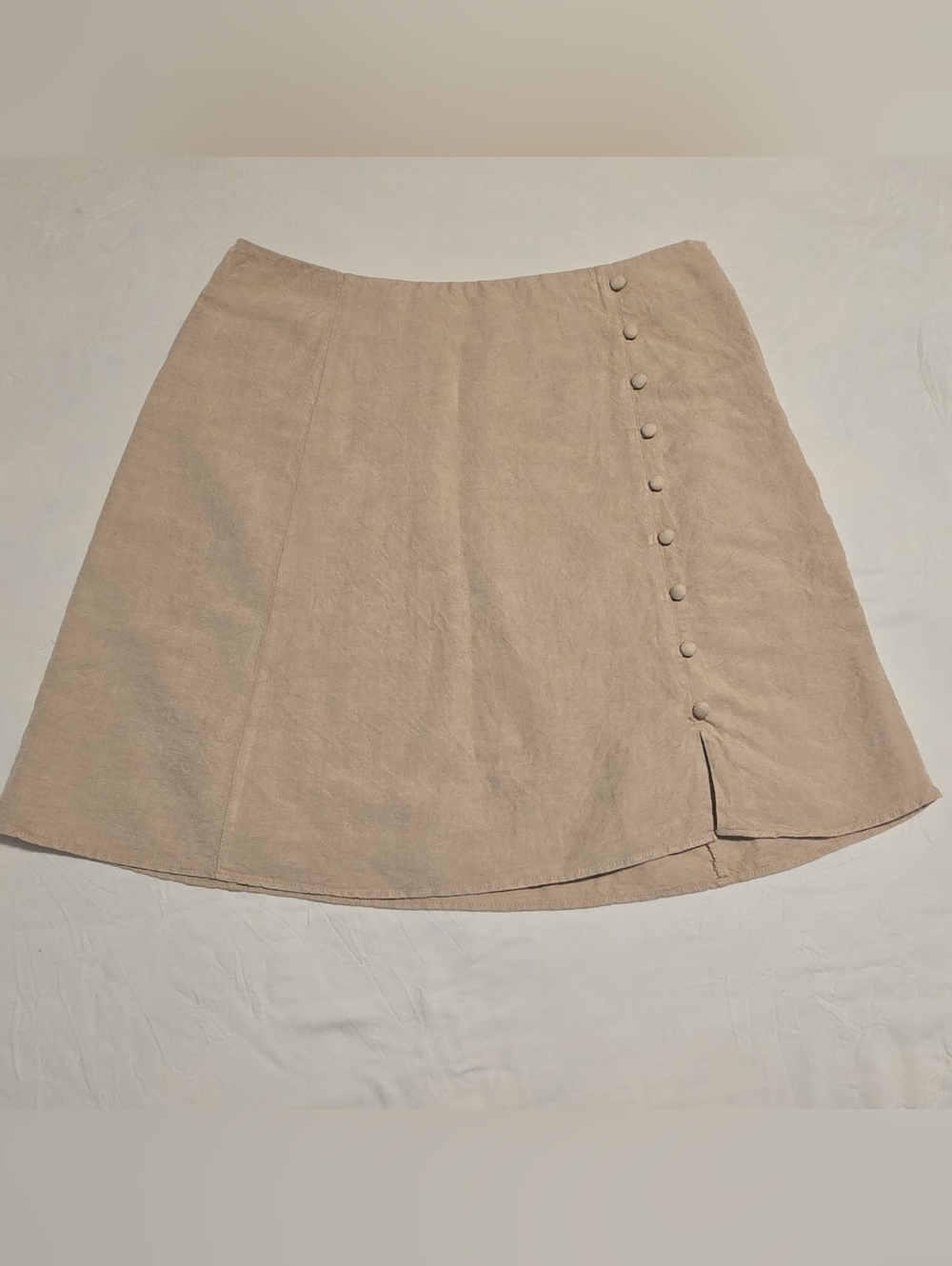 LOFT Women's Beige Linen Button Accent A-Line Short Skirt